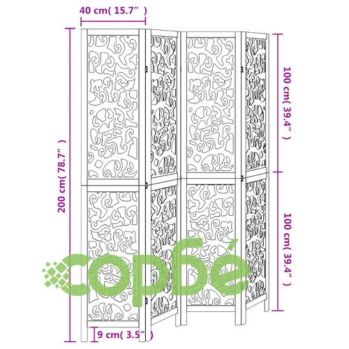 Разделител за стая, 4 панела, бял, дърво пауловния масив ➤ топ цена ➤ sorbe.bg
