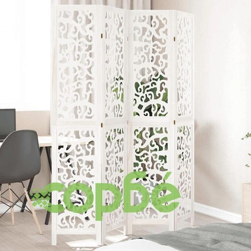 Разделител за стая, 4 панела, бял, дърво пауловния масив ➤ топ цена ➤ sorbe.bg
