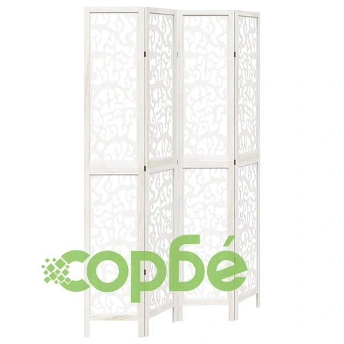 Разделител за стая, 4 панела, бял, дърво пауловния масив ➤ топ цена ➤ sorbe.bg