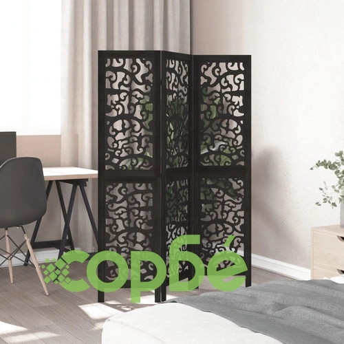 Разделител за стая, 3 панела, черен, дърво пауловния масив ➤ топ цена ➤ sorbe.bg