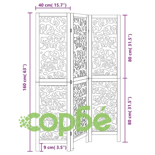 Разделител за стая, 3 панела, черен, дърво пауловния масив ➤ топ цена ➤ sorbe.bg