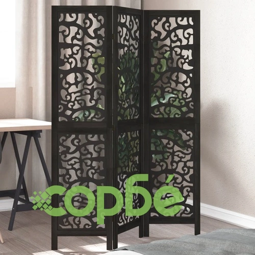 Разделител за стая, 3 панела, черен, дърво пауловния масив ➤ топ цена ➤ sorbe.bg