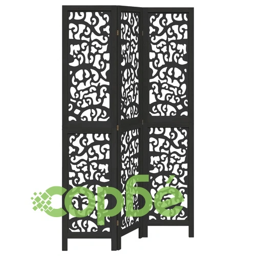 Разделител за стая, 3 панела, черен, дърво пауловния масив ➤ топ цена ➤ sorbe.bg