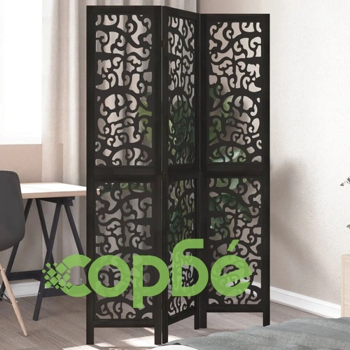 Разделител за стая, 3 панела, черен, дърво пауловния масив ➤ топ цена ➤ sorbe.bg