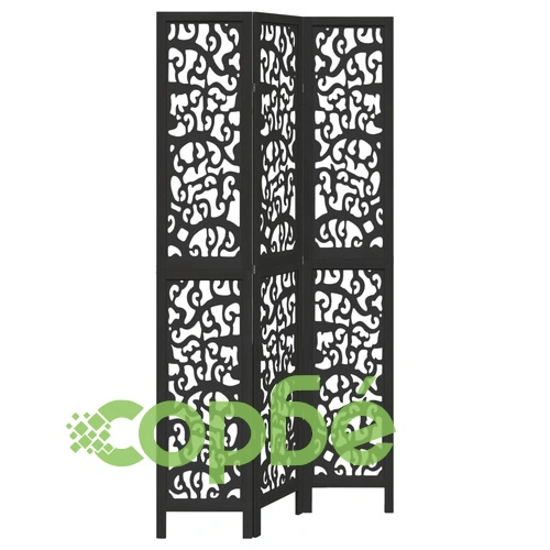 Разделител за стая, 3 панела, черен, дърво пауловния масив ➤ топ цена ➤ sorbe.bg
