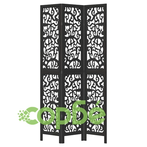 Разделител за стая, 3 панела, черен, дърво пауловния масив ➤ топ цена ➤ sorbe.bg