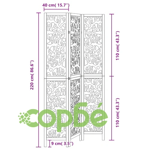 Разделител за стая, 3 панела, черен, дърво пауловния масив ➤ топ цена ➤ sorbe.bg