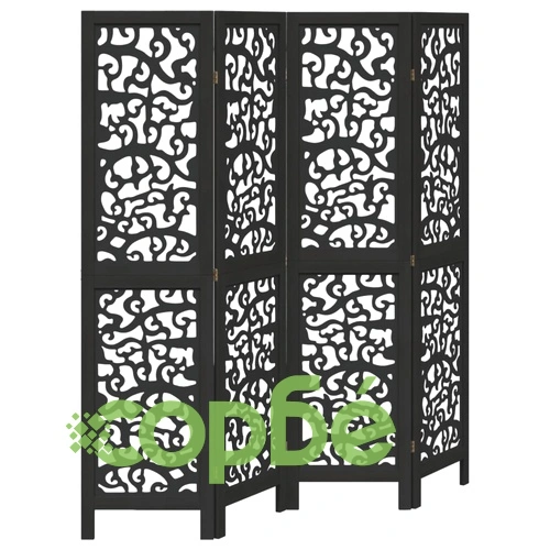 Разделител за стая, 4 панела, черен, дърво пауловния масив ➤ топ цена ➤ sorbe.bg