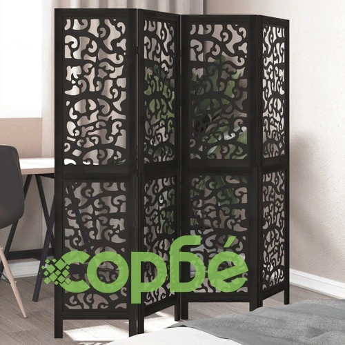 Разделител за стая, 4 панела, черен, дърво пауловния масив ➤ топ цена ➤ sorbe.bg