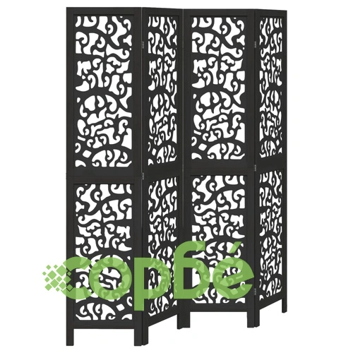 Разделител за стая, 4 панела, черен, дърво пауловния масив ➤ топ цена ➤ sorbe.bg