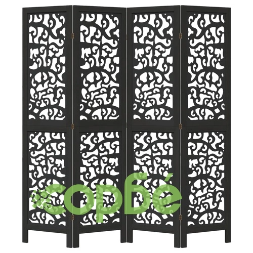 Разделител за стая, 4 панела, черен, дърво пауловния масив ➤ топ цена ➤ sorbe.bg