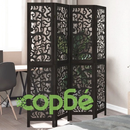Разделител за стая, 4 панела, черен, дърво пауловния масив ➤ топ цена ➤ sorbe.bg