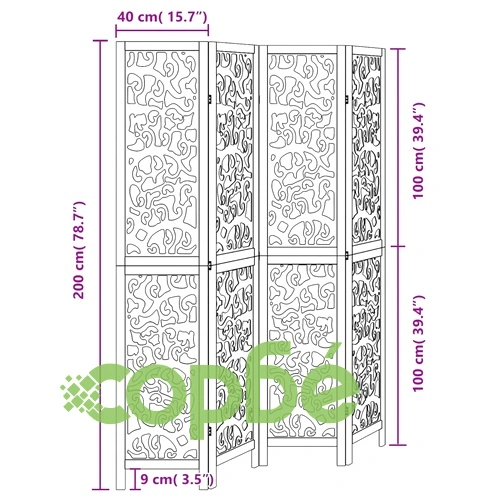 Разделител за стая, 4 панела, черен, дърво пауловния масив ➤ топ цена ➤ sorbe.bg