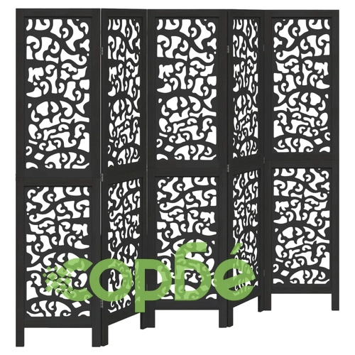 Разделител за стая, 5 панела, черен, дърво пауловния масив ➤ топ цена ➤ sorbe.bg