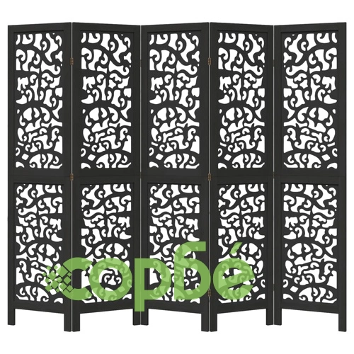 Разделител за стая, 5 панела, черен, дърво пауловния масив ➤ топ цена ➤ sorbe.bg
