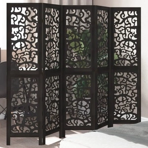 Разделител за стая, 5 панела, черен, дърво пауловния масив