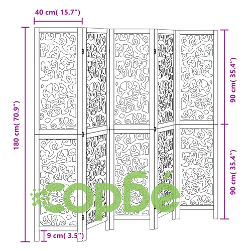 Разделител за стая, 5 панела, черен, дърво пауловния масив ➤ топ цена ➤ sorbe.bg