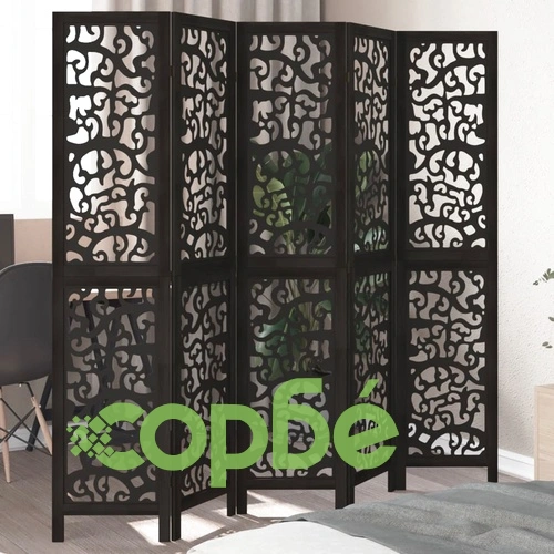 Разделител за стая, 5 панела, черен, дърво пауловния масив ➤ топ цена ➤ sorbe.bg
