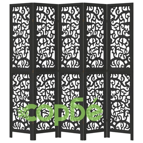 Разделител за стая, 5 панела, черен, дърво пауловния масив ➤ топ цена ➤ sorbe.bg