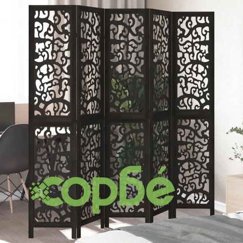 Разделител за стая, 5 панела, черен, дърво пауловния масив ➤ топ цена ➤ sorbe.bg