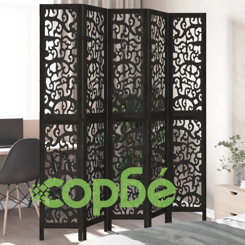 Разделител за стая, 5 панела, черен, дърво пауловния масив ➤ топ цена ➤ sorbe.bg