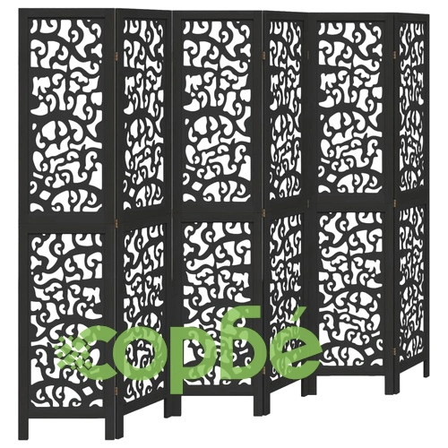Разделител за стая, 6 панела, черен, дърво пауловния масив ➤ топ цена ➤ sorbe.bg