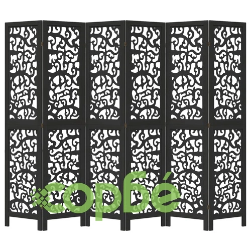 Разделител за стая, 6 панела, черен, дърво пауловния масив ➤ топ цена ➤ sorbe.bg