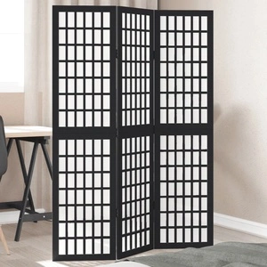 Разделител за стая, 3 панела, черен, дърво пауловния масив