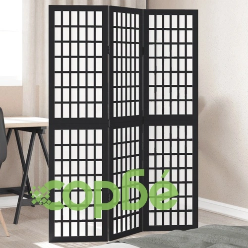 Разделител за стая, 3 панела, черен, дърво пауловния масив ➤ топ цена ➤ sorbe.bg