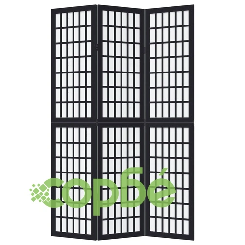 Разделител за стая, 3 панела, черен, дърво пауловния масив ➤ топ цена ➤ sorbe.bg