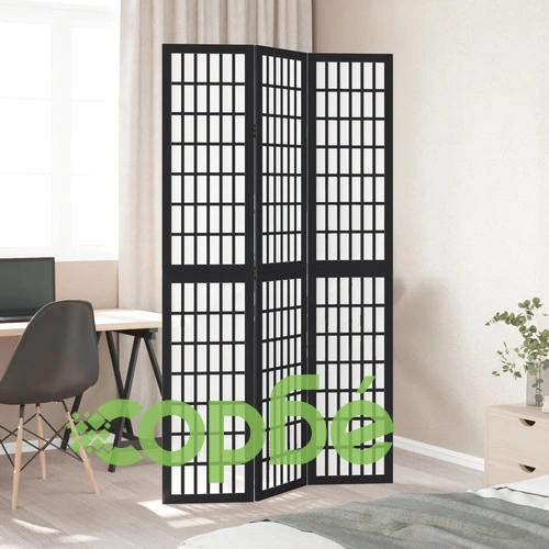 Разделител за стая, 3 панела, черен, дърво пауловния масив ➤ топ цена ➤ sorbe.bg
