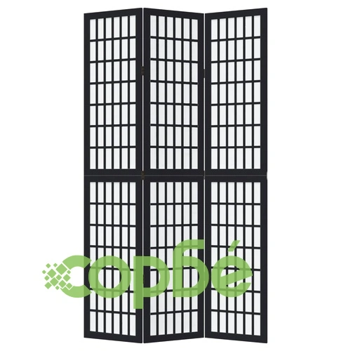 Разделител за стая, 3 панела, черен, дърво пауловния масив ➤ топ цена ➤ sorbe.bg