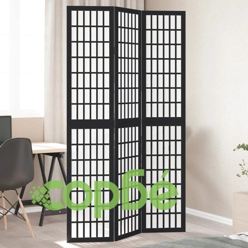 Разделител за стая, 3 панела, черен, дърво пауловния масив ➤ топ цена ➤ sorbe.bg