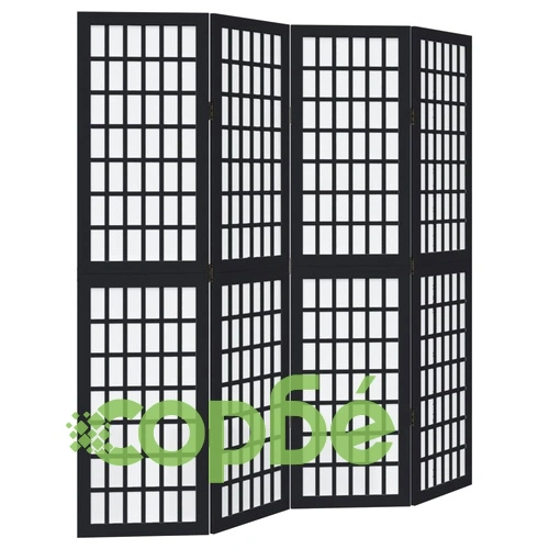 Разделител за стая, 4 панела, черен, дърво пауловния масив ➤ топ цена ➤ sorbe.bg