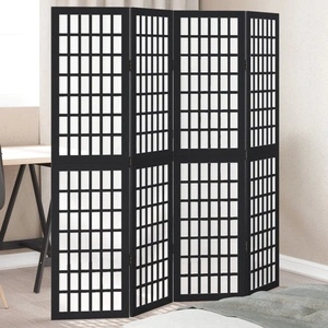 Разделител за стая, 4 панела, черен, дърво пауловния масив