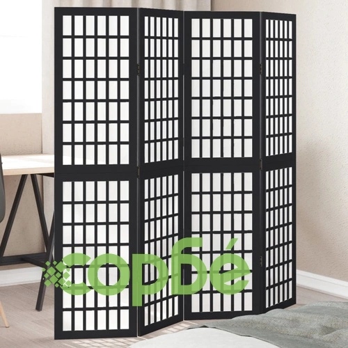 Разделител за стая, 4 панела, черен, дърво пауловния масив ➤ топ цена ➤ sorbe.bg