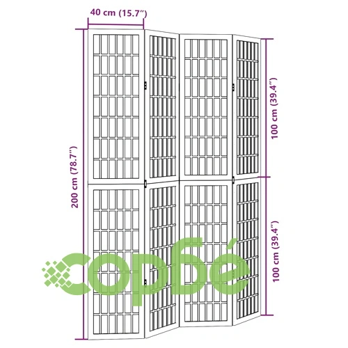 Разделител за стая, 4 панела, черен, дърво пауловния масив ➤ топ цена ➤ sorbe.bg