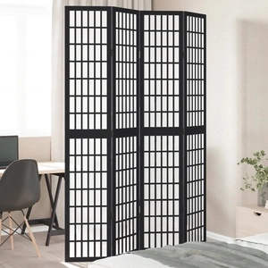 Разделител за стая, 4 панела, черен, дърво пауловния масив