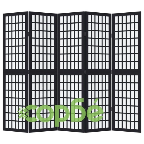 Разделител за стая, 5 панела, черен, дърво пауловния масив ➤ топ цена ➤ sorbe.bg