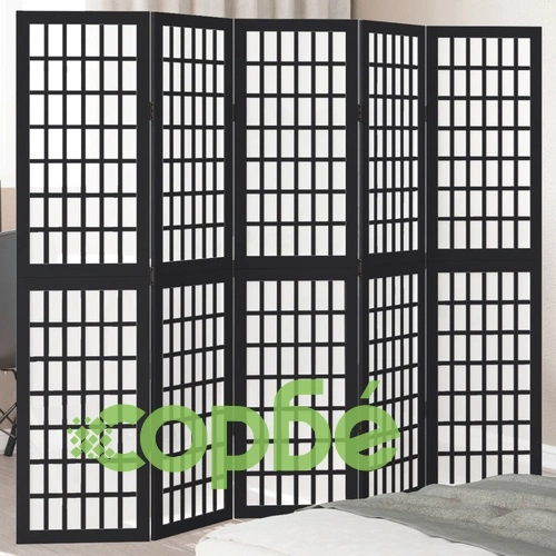 Разделител за стая, 5 панела, черен, дърво пауловния масив ➤ топ цена ➤ sorbe.bg