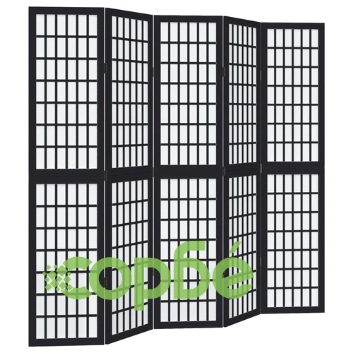 Разделител за стая, 5 панела, черен, дърво пауловния масив ➤ топ цена ➤ sorbe.bg