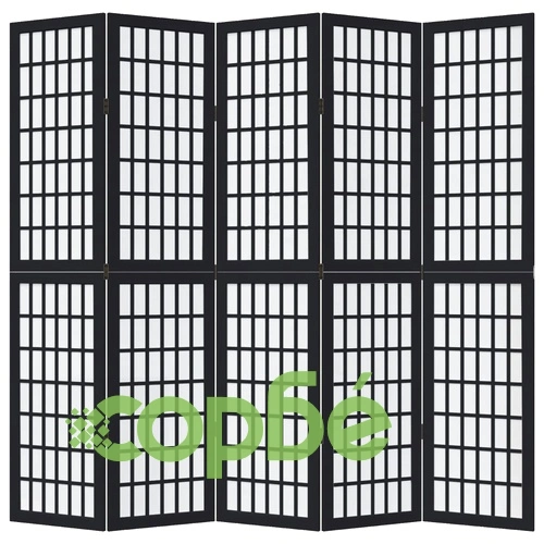Разделител за стая, 5 панела, черен, дърво пауловния масив ➤ топ цена ➤ sorbe.bg