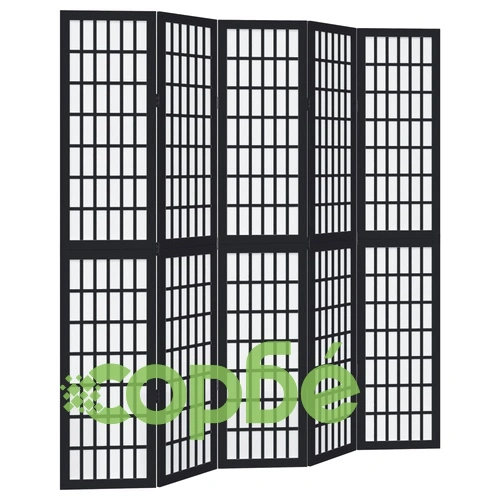 Разделител за стая, 5 панела, черен, дърво пауловния масив ➤ топ цена ➤ sorbe.bg