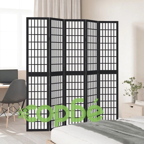 Разделител за стая, 5 панела, черен, дърво пауловния масив ➤ топ цена ➤ sorbe.bg