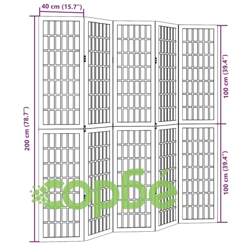 Разделител за стая, 5 панела, черен, дърво пауловния масив ➤ топ цена ➤ sorbe.bg