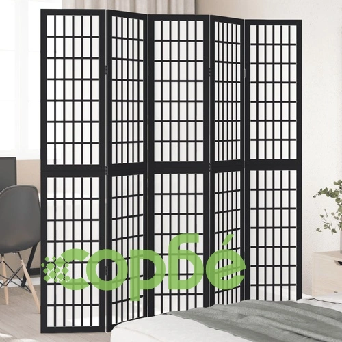 Разделител за стая, 5 панела, черен, дърво пауловния масив ➤ топ цена ➤ sorbe.bg