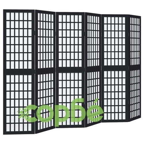 Разделител за стая, 6 панела, черен, дърво пауловния масив ➤ топ цена ➤ sorbe.bg