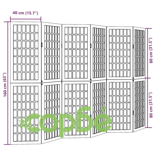 Разделител за стая, 6 панела, черен, дърво пауловния масив ➤ топ цена ➤ sorbe.bg