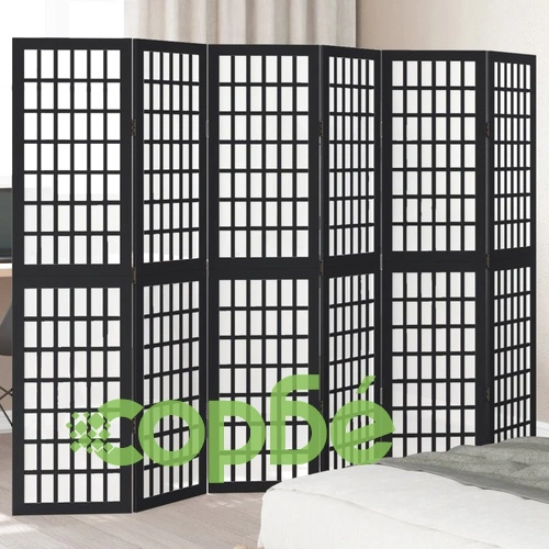 Разделител за стая, 6 панела, черен, дърво пауловния масив ➤ топ цена ➤ sorbe.bg