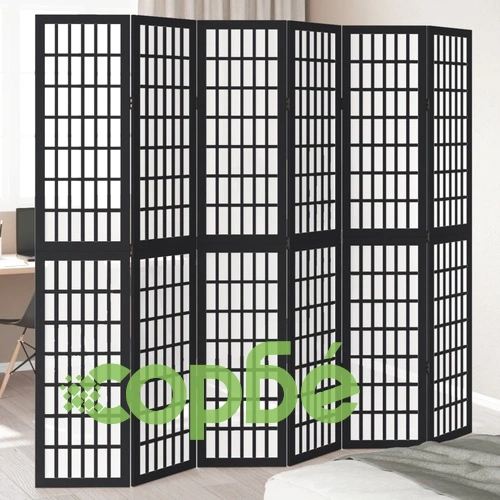 Разделител за стая, 6 панела, черен, дърво пауловния масив ➤ топ цена ➤ sorbe.bg